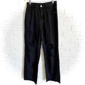 🚨4/$25 SHEIN Black Destroyed Baggy Jeans Size Medium